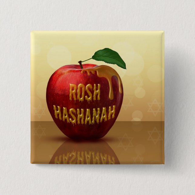 Bóton Quadrado 5.08cm Rosh Hashanah Jewish New Year Honey Apple (Frente)