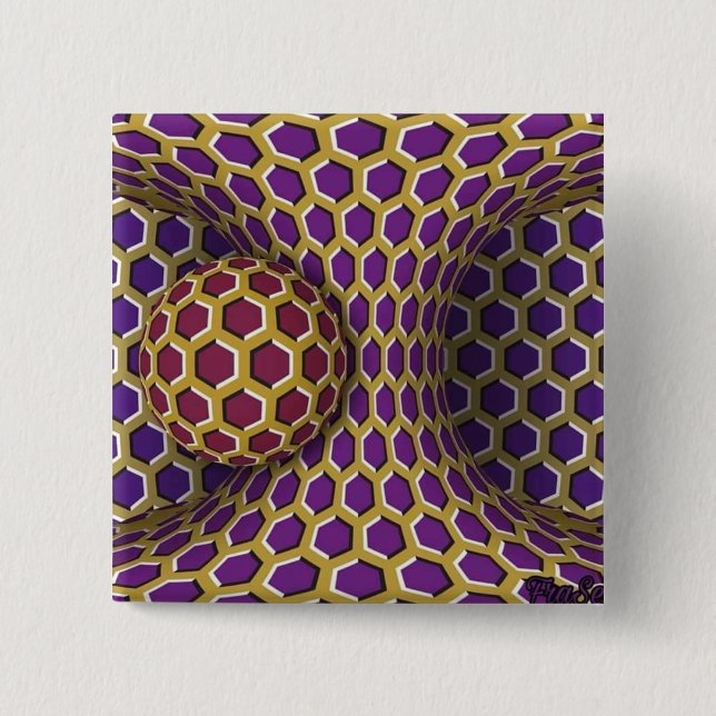 Bóton Quadrado 5.08cm Rotação de Desenho de Ilusão Óptica Virando (Frente)