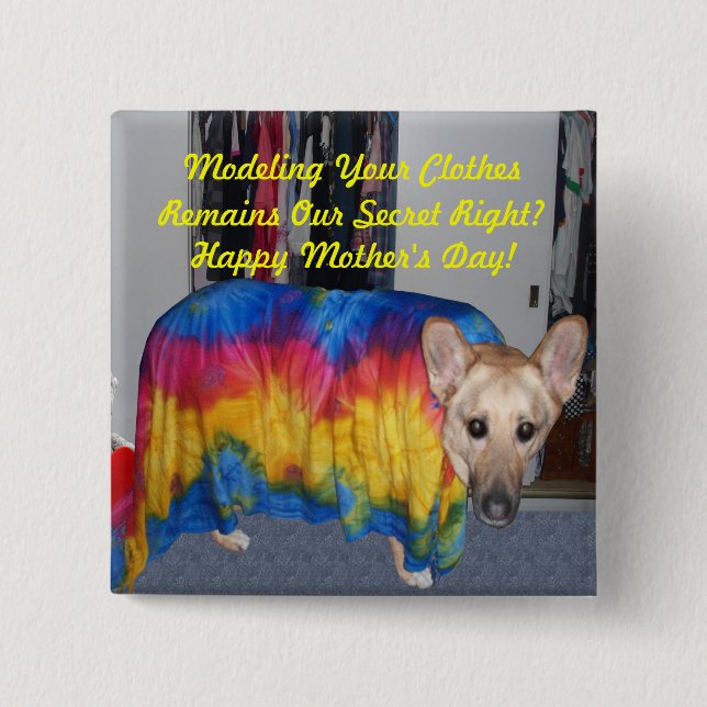 Bóton Quadrado 5.08cm Roupas de modelagem de dias de as mães (Frente)