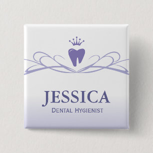 Bóton Quadrado 5.08cm Roxo Dentista da Coroa Nome de etiqueta