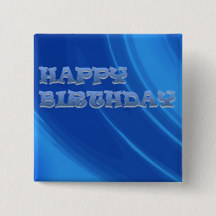 Bóton Quadrado 5.08cm Royal Blue Waves Happy Birday