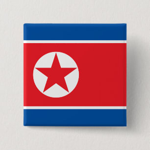 Bóton Quadrado 5.08cm RPDC Coreia do Norte Bandeira Juche Comunista Soci