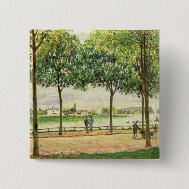 Bóton Quadrado 5.08cm Rua de Alfred Sisley | de árvores de castanha (Frente)