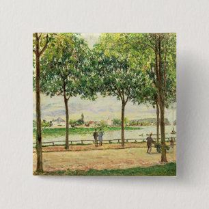 Bóton Quadrado 5.08cm Rua de Alfred Sisley   de árvores de castanha