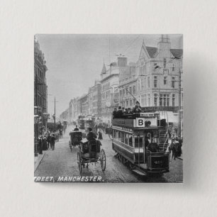 Bóton Quadrado 5.08cm Rua do mercado, Manchester, c.1910