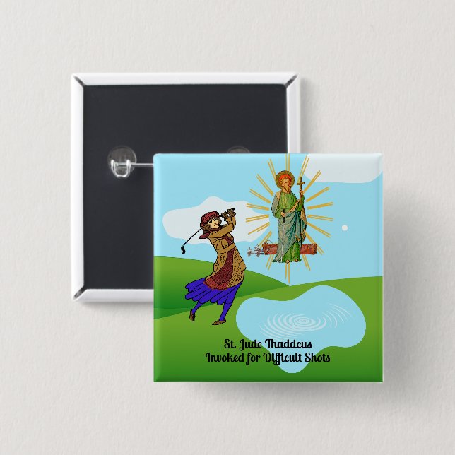 Bóton Quadrado 5.08cm Rua Jude Thaddeus & Intrepid Mulher Golfer (Frente & Verso)