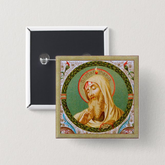 Bóton Quadrado 5.08cm Rua. Matthew, o Apóstolo (JMAS 08) (Frente & Verso)