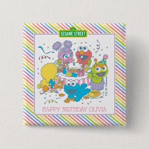 Bóton Quadrado 5.08cm Rua Sésamo Primeiro aniversário do bebê