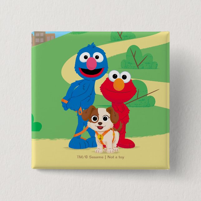 Bóton Quadrado 5.08cm Rua Sésamo | Tango Com Grover E Elmo (Frente)