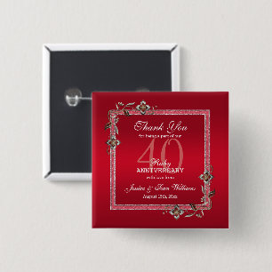 Bóton Quadrado 5.08cm Ruby Red Gems & Glitter Ruby 40TH Wedding