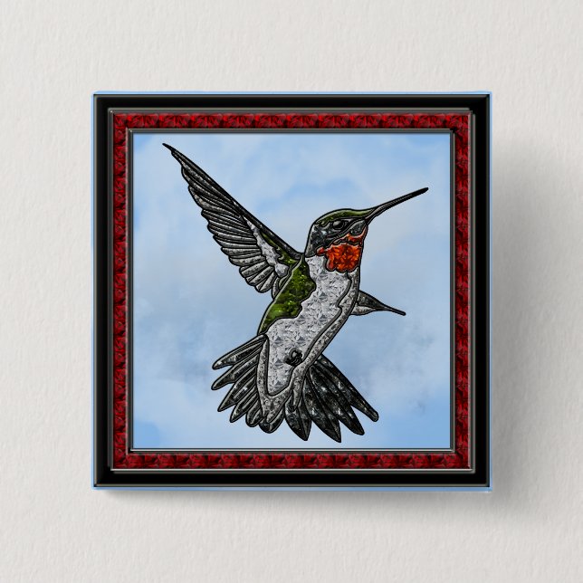 Bóton Quadrado 5.08cm Ruby Throated Hummingbird (Frente)