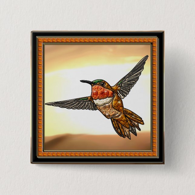 Bóton Quadrado 5.08cm Rufous Hummingbird (Frente)