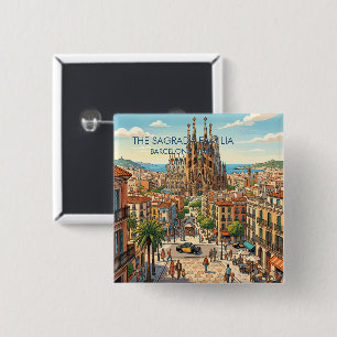Bóton Quadrado 5.08cm Sagrada Familia Barcelona Espanha Viagem Arte Vint
