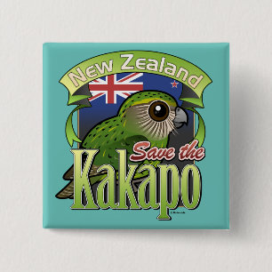 Bóton Quadrado 5.08cm Salvar o Kakapo de Nova Zelândia