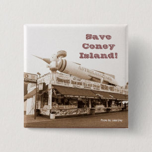 Bóton Quadrado 5.08cm Salve Coney Island! Botão Quadrado (Sepia)