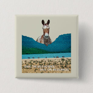 Bóton Quadrado 5.08cm Salve os Cavalos Selvagens, Salve a Natureza