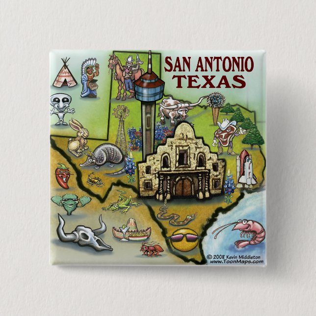 Bóton Quadrado 5.08cm San Antonio TX (Frente)