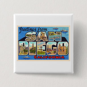 Bóton Quadrado 5.08cm San Diego California Vintage - Letra grande postal