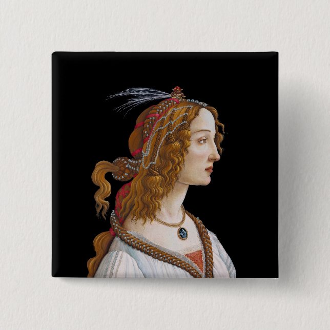 Bóton Quadrado 5.08cm Sandro Botticelli - Retrato de Simonetta Vespucci (Frente)