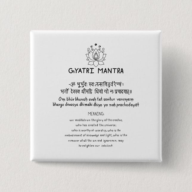 Bóton Quadrado 5.08cm Sanskrit Gyatri Mantra (Frente)