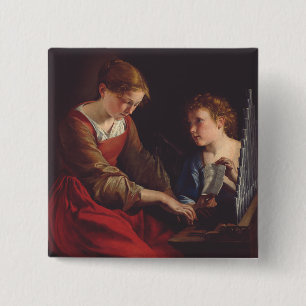 Bóton Quadrado 5.08cm Santa Cecília e um Anjo por Orazio Gentileschi