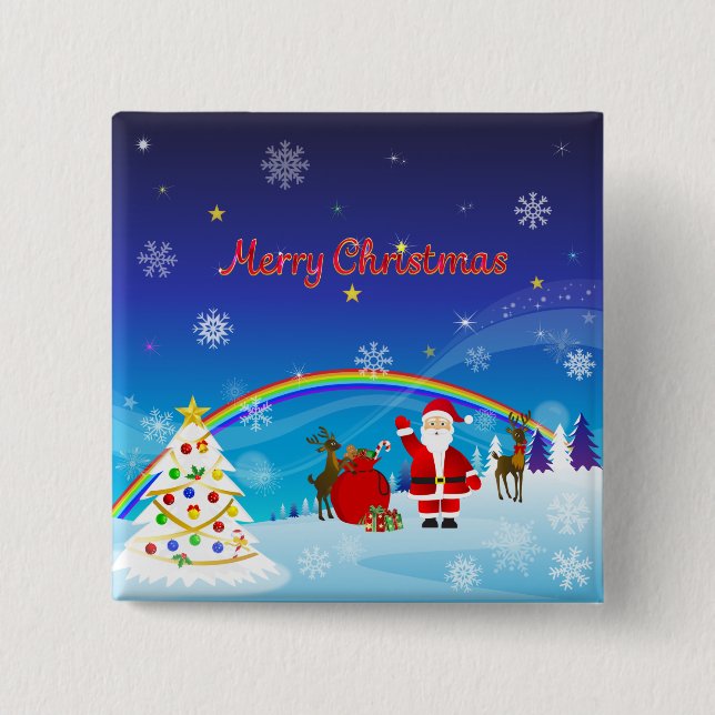 Bóton Quadrado 5.08cm Santa Claus e Reindeer (Frente)