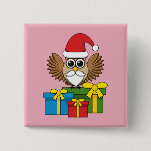 Bóton Quadrado 5.08cm Santa Claus Owl com Presentes