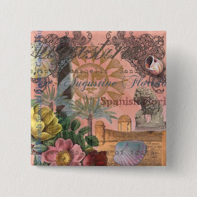Bóton Quadrado 5.08cm santo augustine florida viagem antiquada arte (Frente)