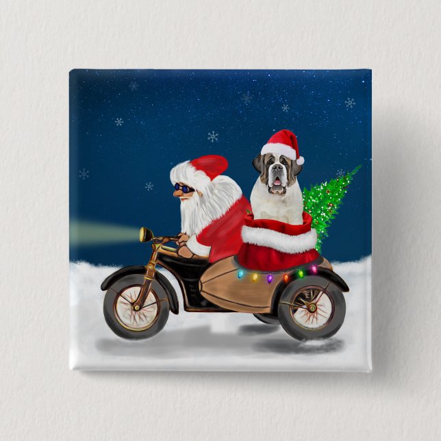 Bóton Quadrado 5.08cm Santo Bernard Dog Natal Papai Noel (Frente)