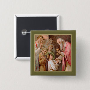 Bóton Quadrado 5.08cm Santo Tarcísio Recebendo a Eucaristia (BL 02)