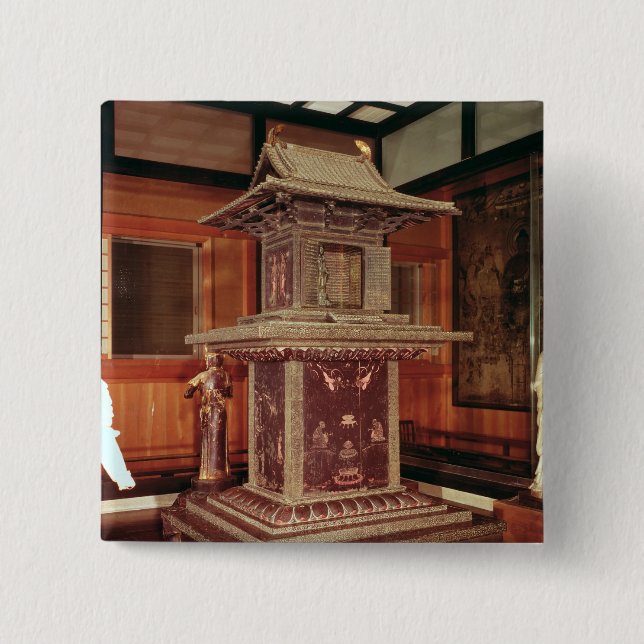 Bóton Quadrado 5.08cm Santuário de Tamamushi do templo de Horyu Ji (Frente)