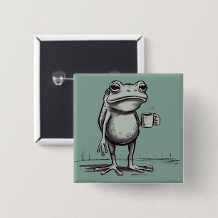 Bóton Quadrado 5.08cm Sapo Bebendo Meme de Café Sapo Místico Amante de S