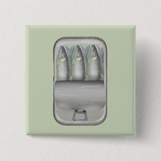 Bóton Quadrado 5.08cm Sardinhas numa lata de estanho (Frente)