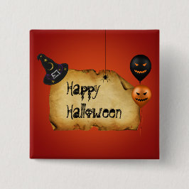 Bóton Quadrado 5.08cm Saudação de Bergaminho Antigo de Halloween