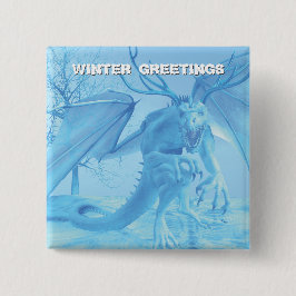 Bóton Quadrado 5.08cm Saudações de Inverno. Dragão de gelo com chifres