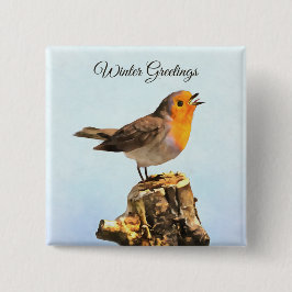 Bóton Quadrado 5.08cm Saudações de Inverno. Robin cantando 