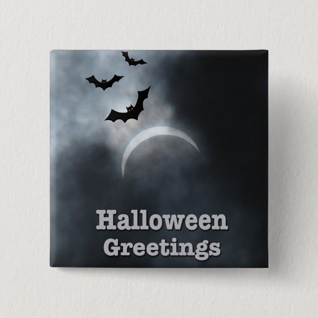 Bóton Quadrado 5.08cm Saudações do Eclipse de Halloween Spooky (Frente)