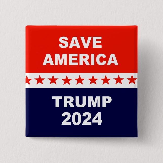 Bóton Quadrado 5.08cm Save America Trump 2024 (Frente)