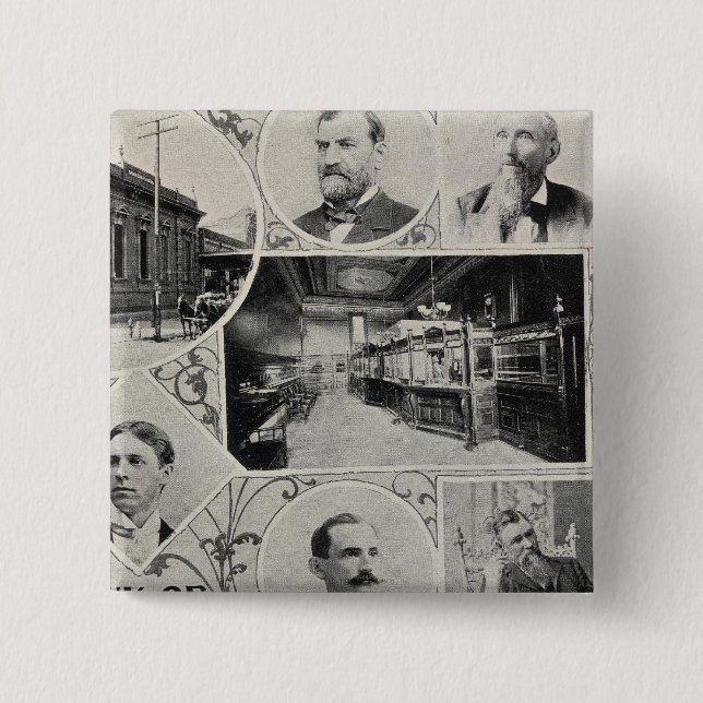 Bóton Quadrado 5.08cm Savings Bank of Papai noel Rosa, Califórnia (Frente)