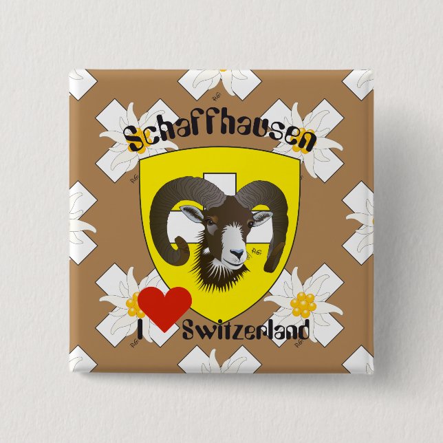 Bóton Quadrado 5.08cm Schaffhausen - Schweiz - Suisse - Botões Svizzera (Frente)