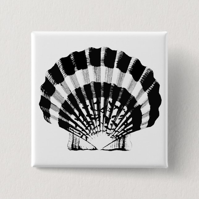 Bóton Quadrado 5.08cm Seashell - preto e branco (Frente)