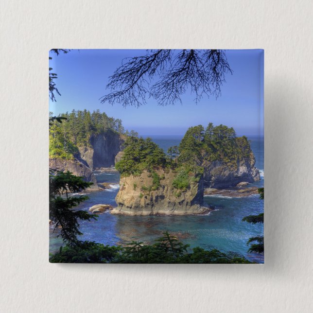 Bóton Quadrado 5.08cm Seastacks, Terras Tribais Makah Nation, Cabo (Frente)