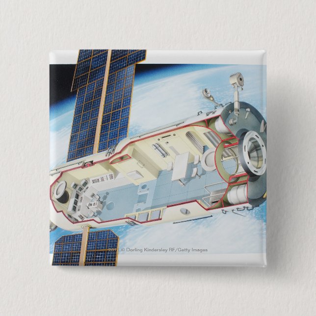 Bóton Quadrado 5.08cm Secção transversal da estação espacial psta solar (Frente)