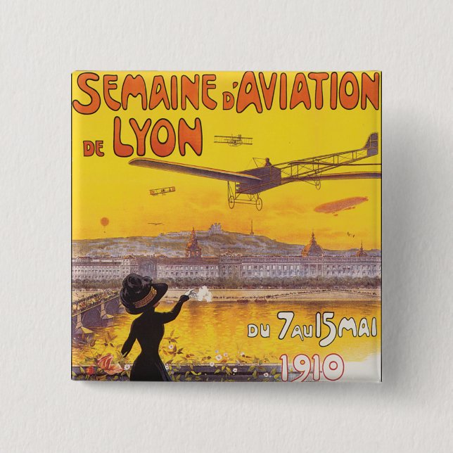 Bóton Quadrado 5.08cm Semana de Aviação de Lyon (Frente)