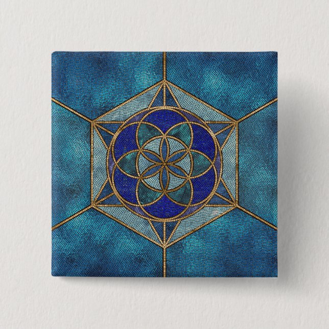 Bóton Quadrado 5.08cm Sementes da vida Ornamento Mosaico (Frente)