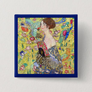 Bóton Quadrado 5.08cm Senhora com o fã por Gustavo Klimt, Japonism do