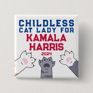 Bóton Quadrado 5.08cm Senhora dos Gatos sem Filhos Kamala Harris 2024 Pa