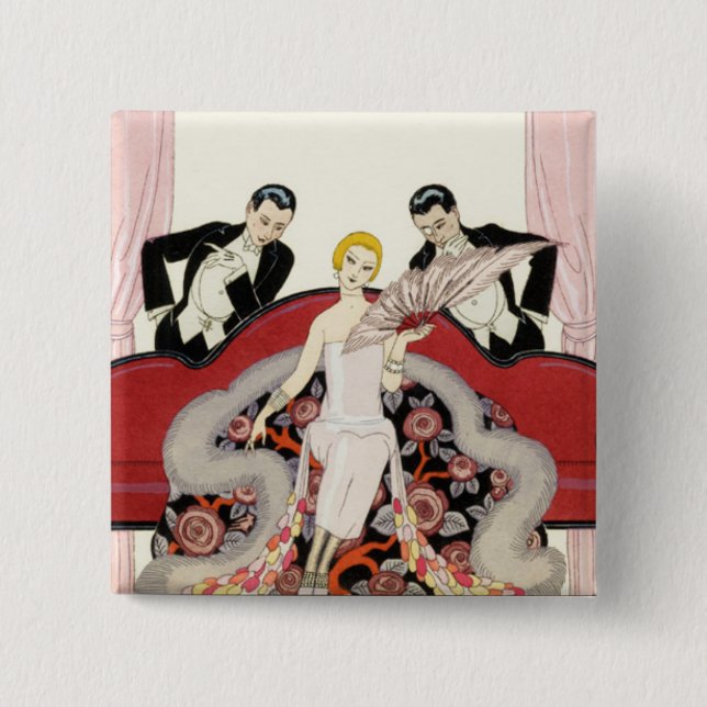 Bóton Quadrado 5.08cm Senhora elegante no botão do art deco de Paris (Frente)