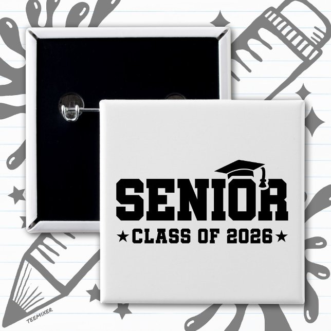 Bóton Quadrado 5.08cm Senior Class of 2026 Bold Graduation Typography (Criador carregado)