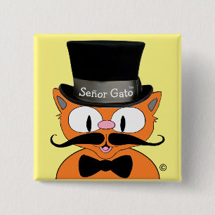 Bóton Quadrado 5.08cm Señor Gato™ Desenho de Bigode Gato